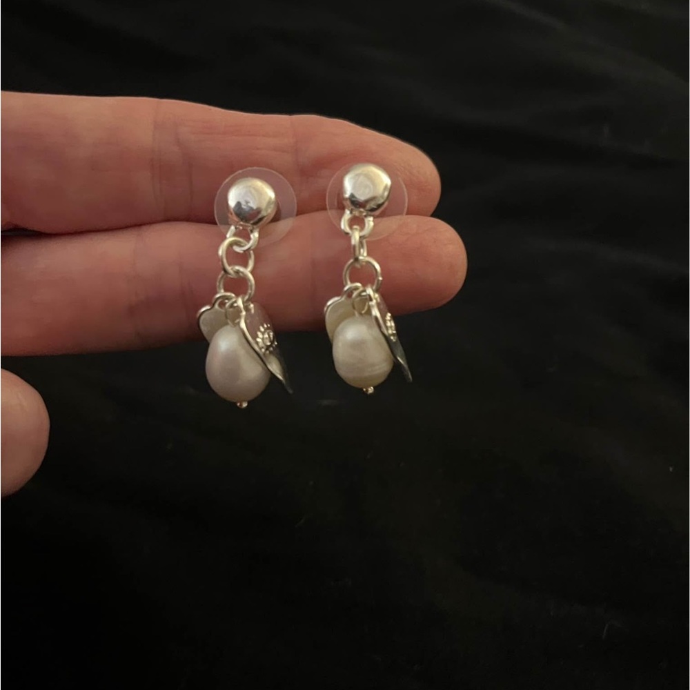 Elegant Silver plated faux Pearl Drop Earrings